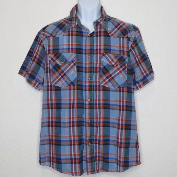 J.A.C.H.S. Clothing Co.* Men's Short Sleeve Snap‎ Down Pocket Plaid Shirt~ Large - Picture 1 of 11